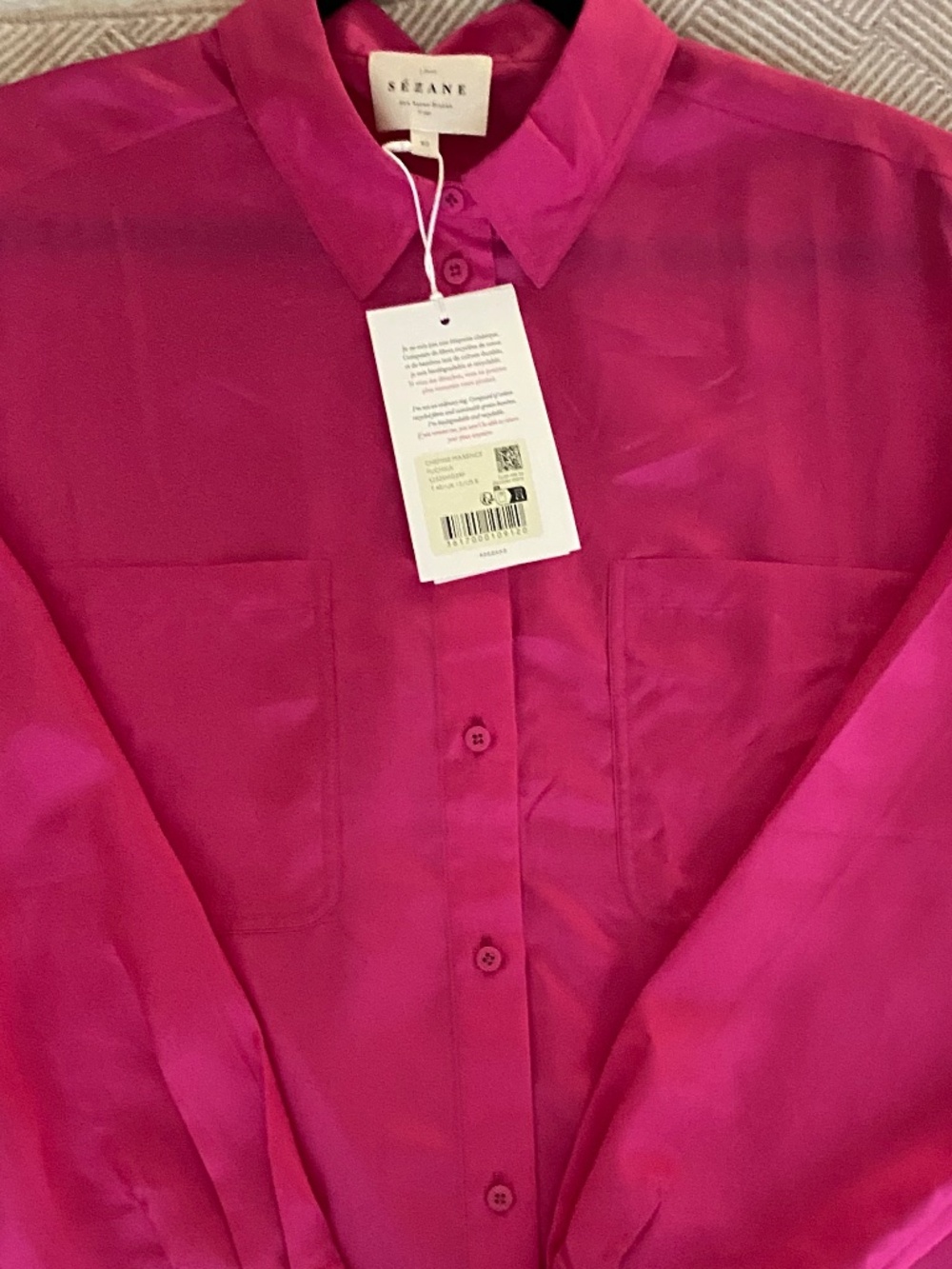 Sezane Maxence Fuchsia Silk Blouse NWT